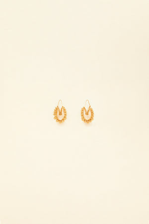 Gold brass and pearl hoop earrings
