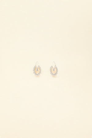 Silver brass and pearl hoop earrings