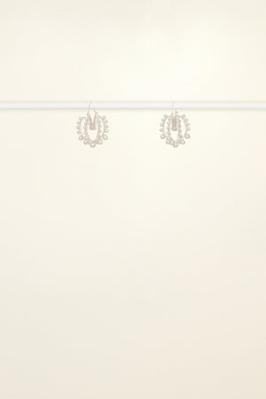 Silver brass and pearl hoop earrings
