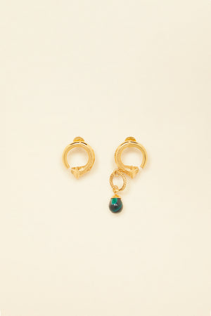 Asymmetrical brass and stone earrings