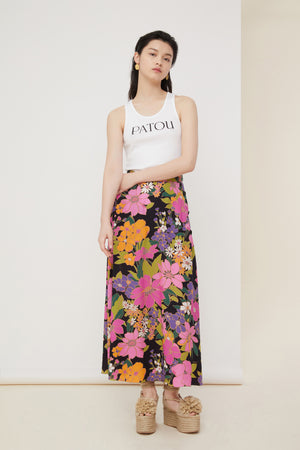 Printed crepe midi skirt