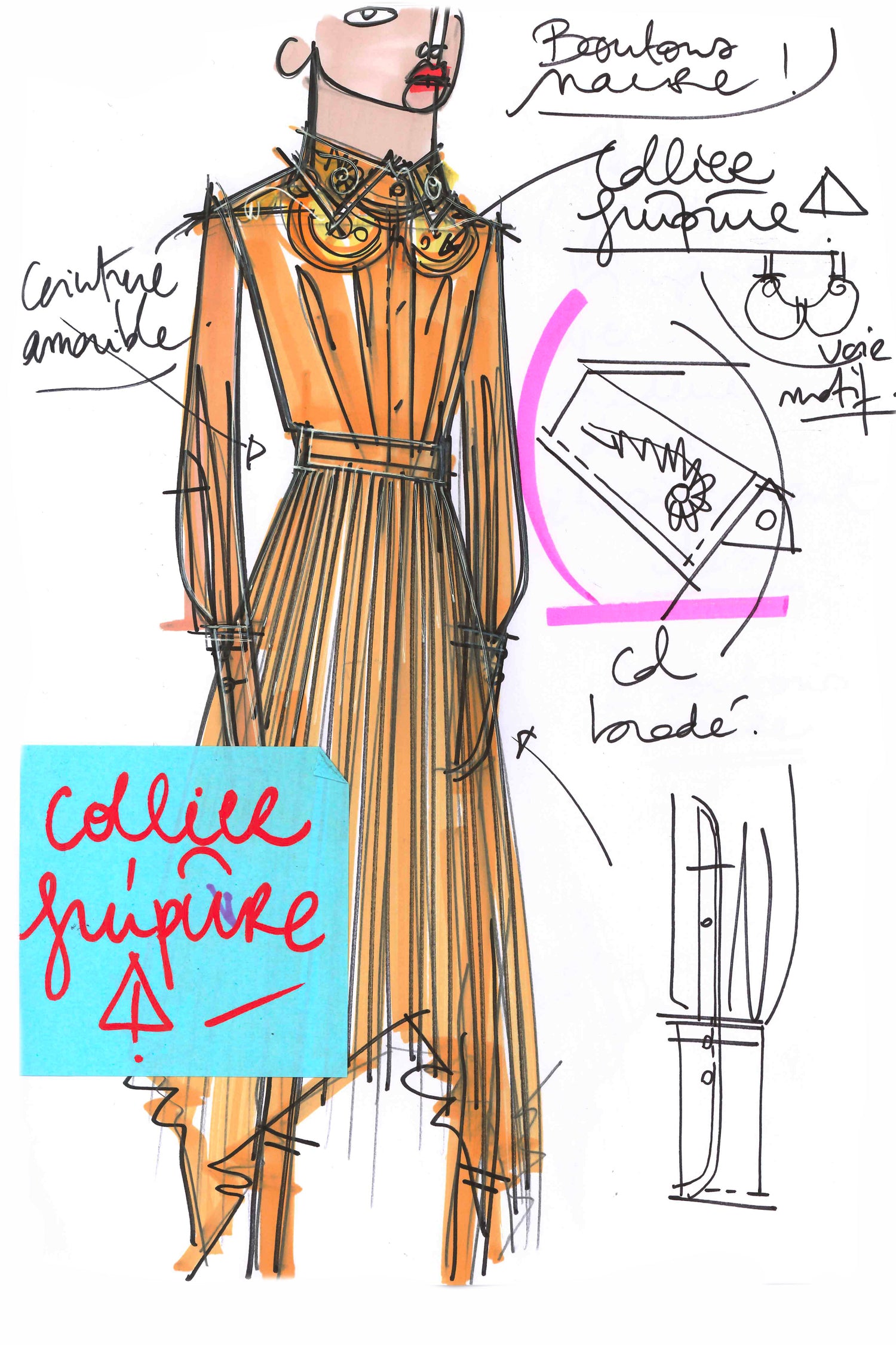 Patou - Maxi pleated shirt dress in eco-friendly jersey - Black - Belted and pleated, a silhouette-defining moment. Black recycled stretch jersey dress. Butterfly collar. Concealed button fastening. Box pleats on the bodice. Fabric belt at the waist. Wide cuffs with embroidered Patou logo and buttons. Asymmetrical maxi skirt with sunpleats.