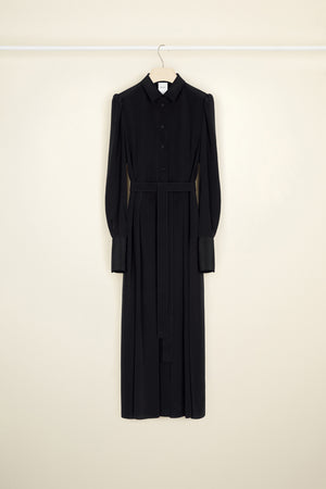 Pleated silk midi shirt dress