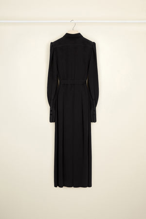 Pleated silk midi shirt dress
