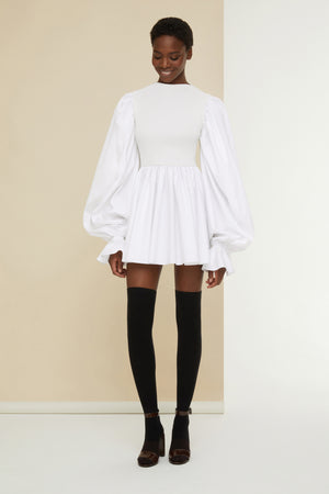 Vestito mini con maniche ampie in cotone bio e lana
