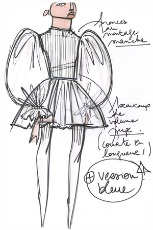 Vestito mini con maniche ampie in cotone bio e lana