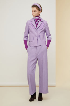 Kastenförmige Jacke aus Bio-Tweed mit Guipure-Spitze
