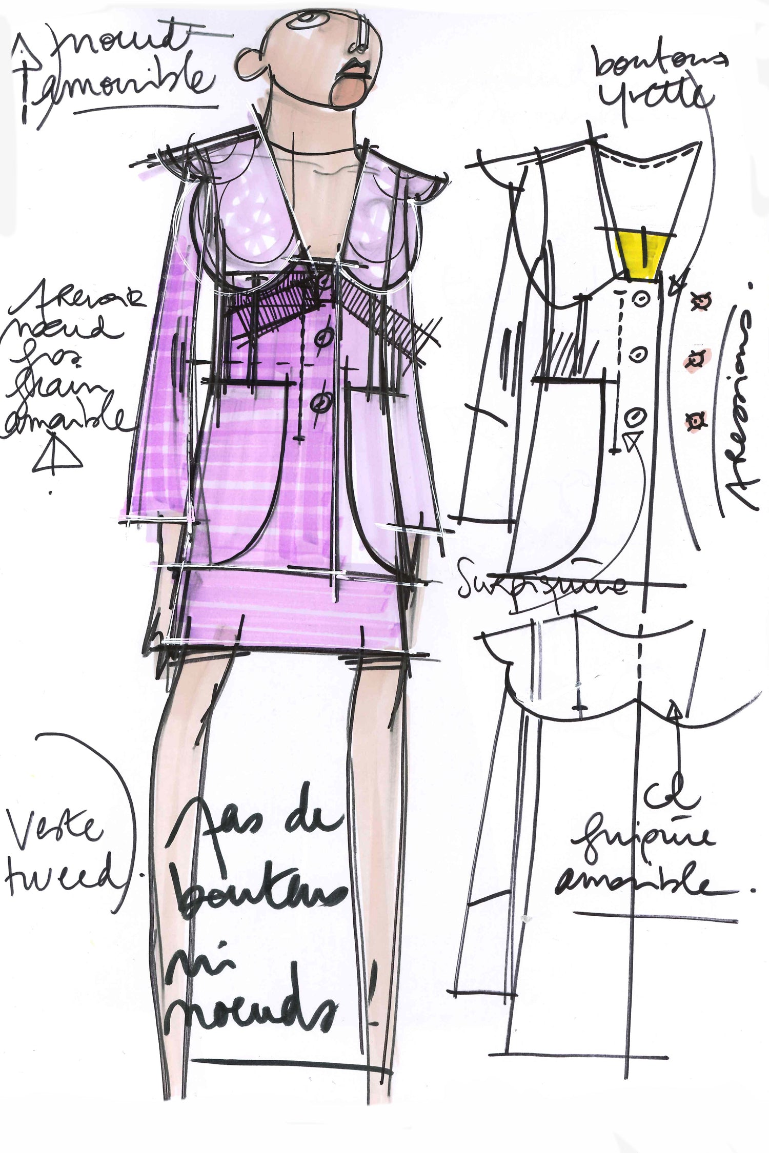 Patou - Veste en tweed bio imprimé avec col en popeline bio - Honey Flower - Un simple col en guipure ? Non, une véritable signature !Veste en tweed de coton et laine bio couleur fleur de miel ornée des motifs de la collection Fantasia Botanica. Silhouette légèrement évasée ; manches raccourcies. Col amovible en guipure bleu de Bretagne Encolure carrée. Fermeture par boutons pression cachés. Grandes poches plaquées sur le devant. Étiquette blanche brodée Patou sur la manche gauche. Entièrement doublée.