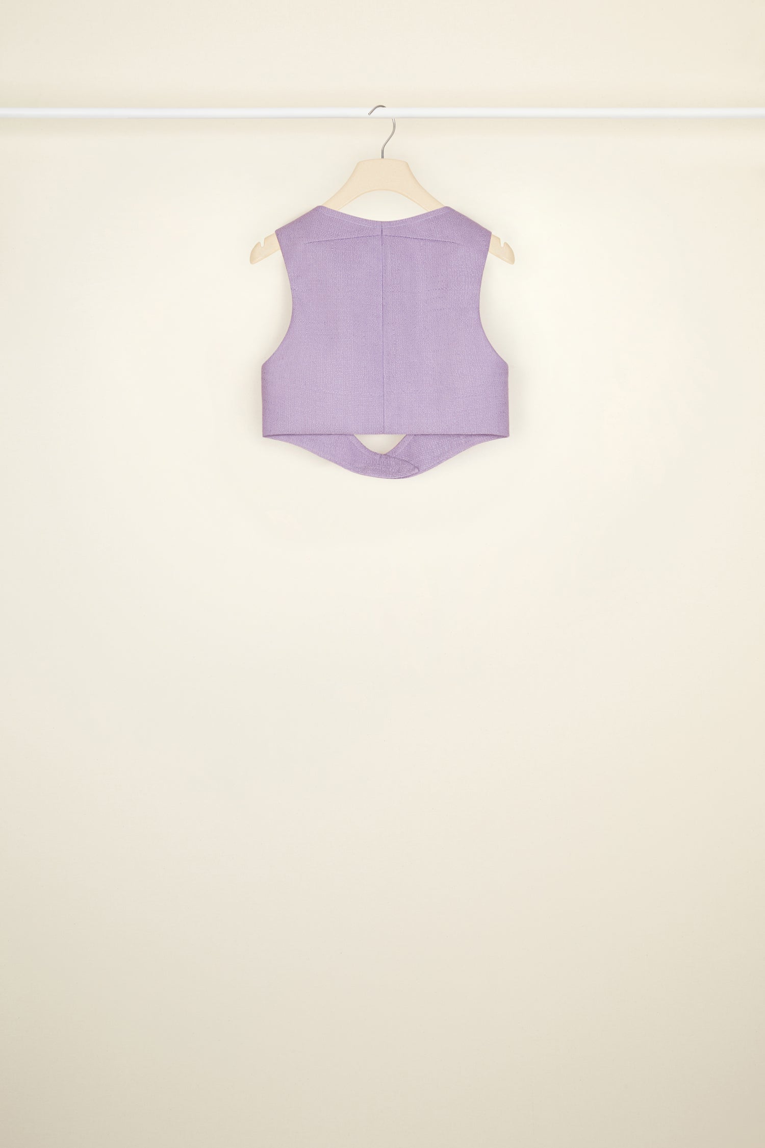 Patou - Guipure-embellished waistcoat in organic tweed - Lavender - An embellished addition to spark inspiration. Lavender cotton and wool tweed waistcoat. Short fitted style. Tone-on-tone floral guipure appliqués at the front. Fastens via two fabric-covered buttons. Signature curved seam at the back. Fully lined.