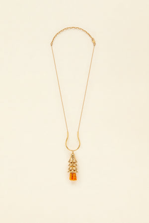 Collier à pendentif en laiton doré et perles colorées