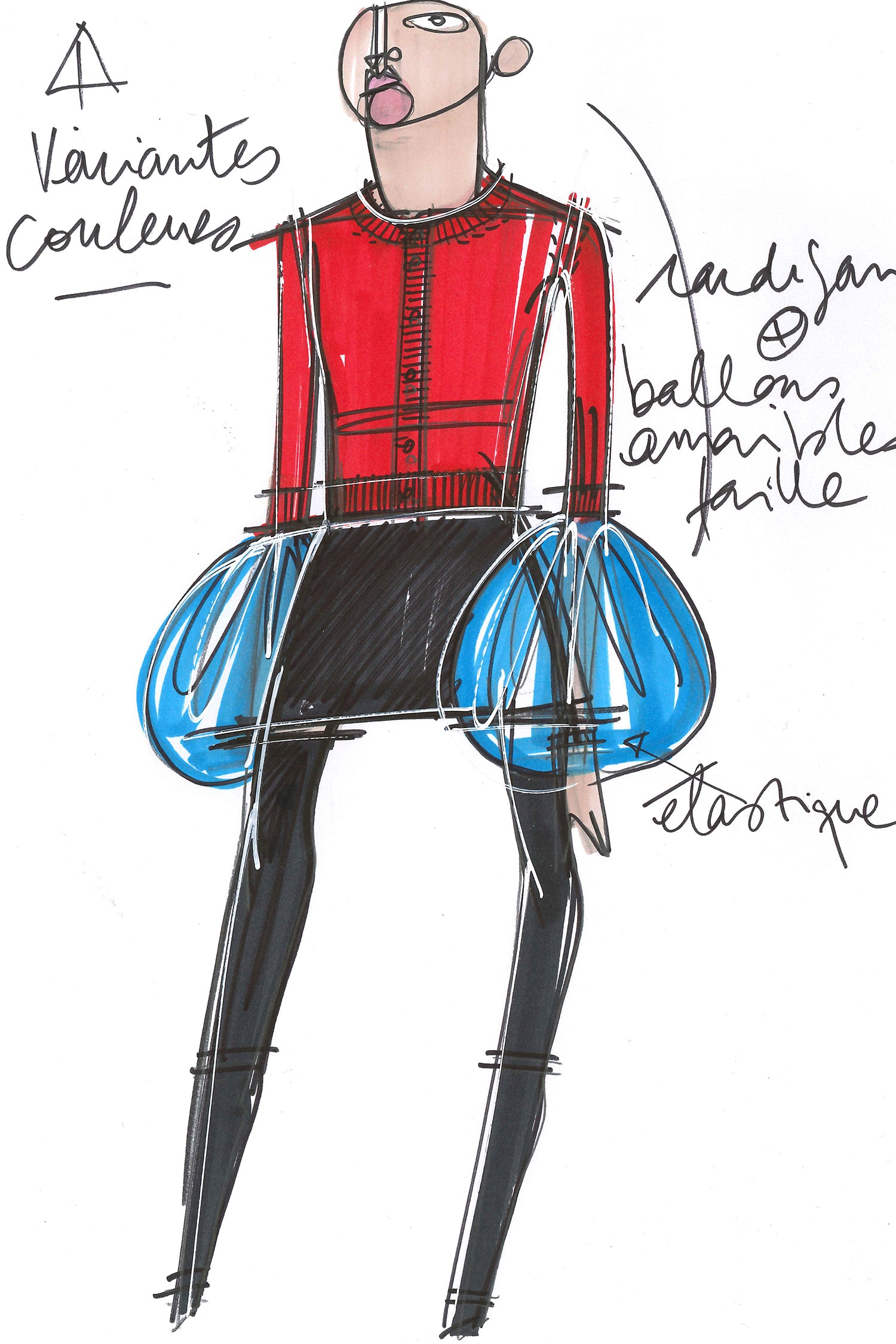 Patou - Cardigan in lana e cachemire con maniche rimovibili - Poppy - Il polsino in primo piano.Cardigan in lana e cachemire rosso papavero. Modello cropped con maniche a tre quarti. Polsini a palloncino rimovibili in faglia riciclata turchese; bordi elasticizzati. Chiusura con bottoni incisi JP.