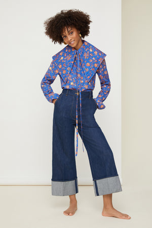 Printed collar in organic poplin
