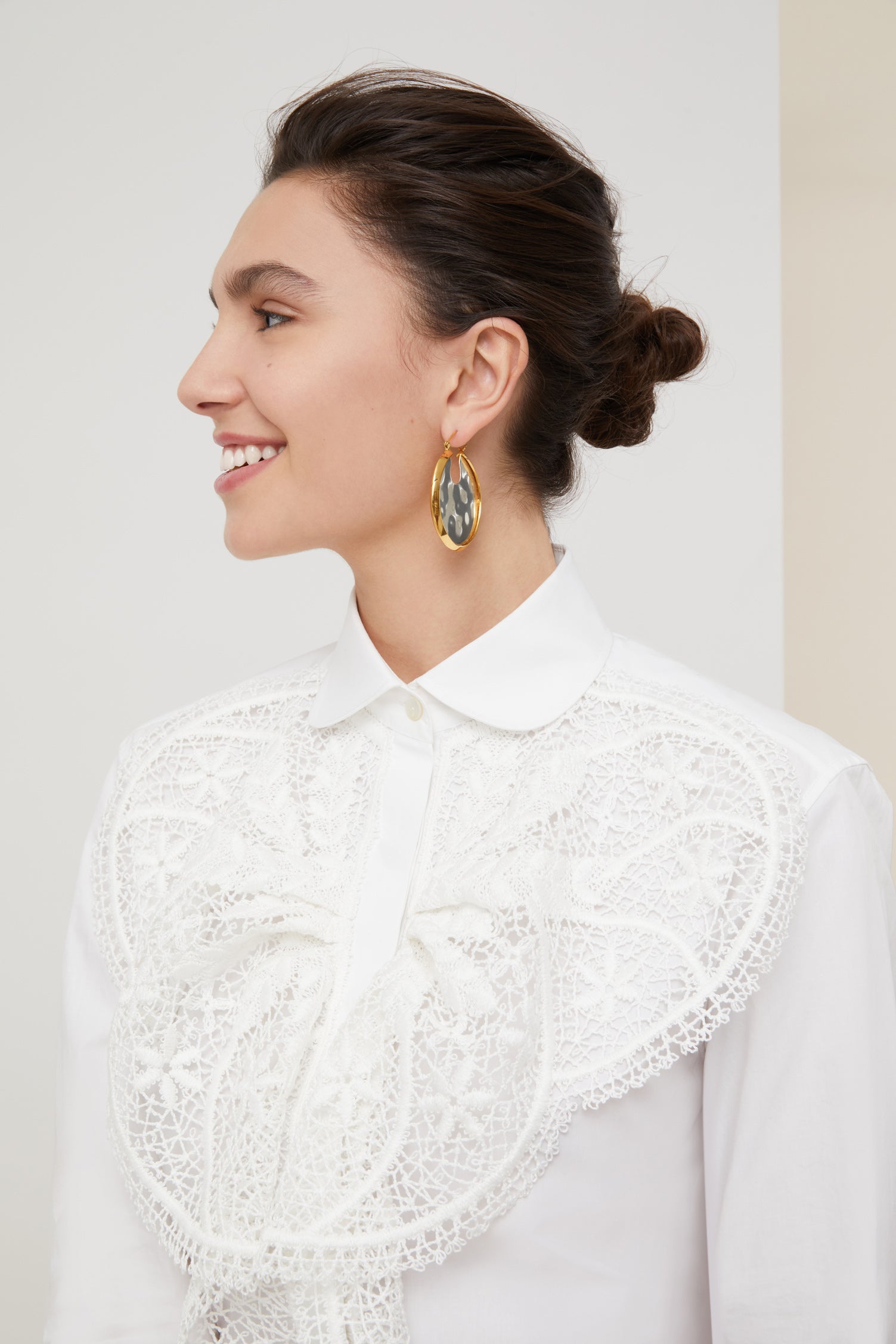 Patou - Lace bib shirt - White - The sheer seduction of guipure lace.White cotton poplin shirt with white floral lace bib at the front. Classic shirt collar and concealed button fastening. Buttoned cuffs.