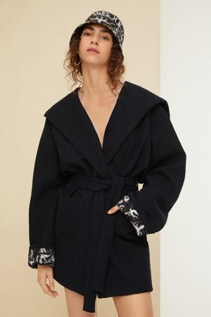 Belted robe coat in cotton blend bouclé
