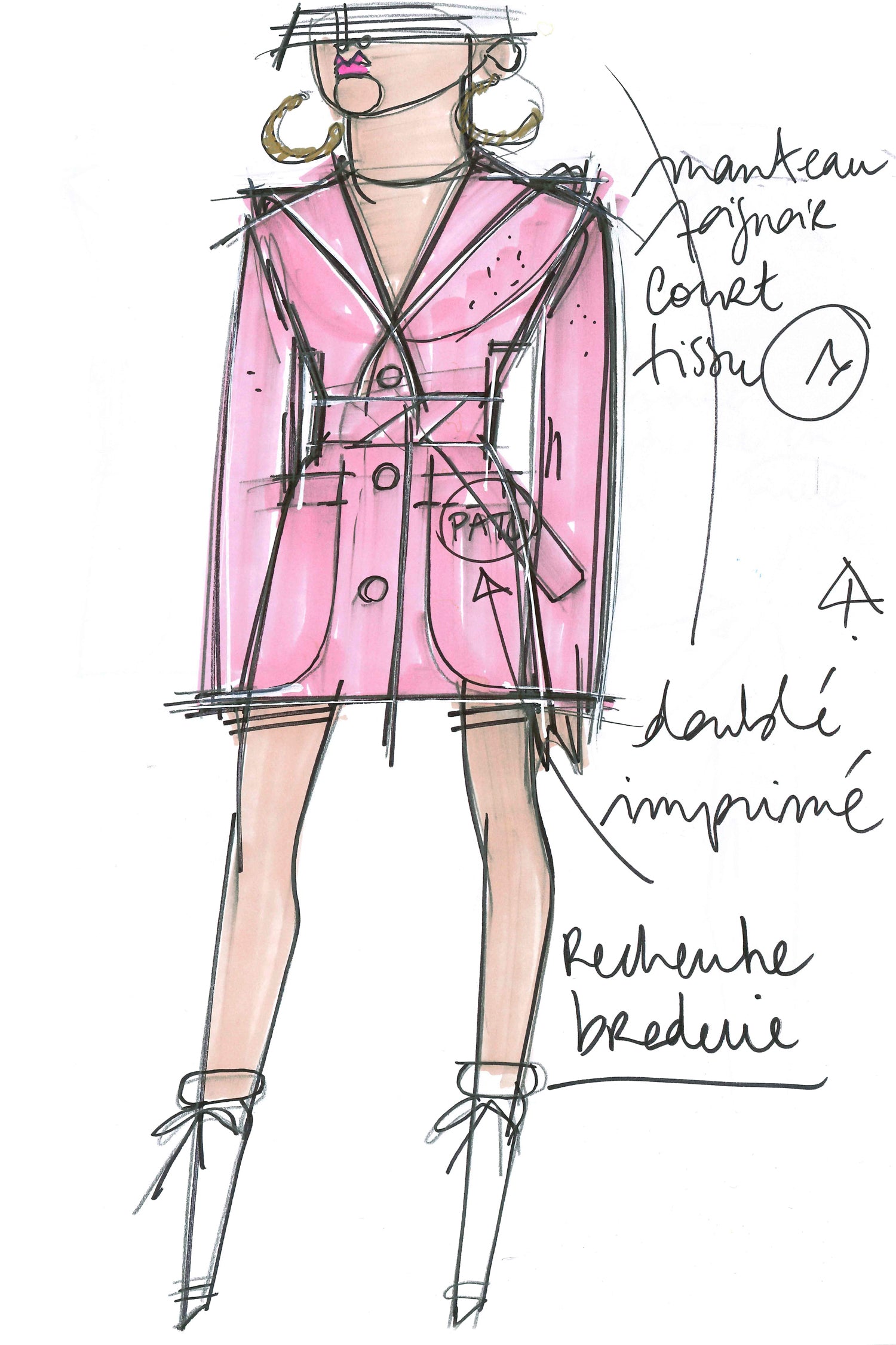 Patou - Belted robe coat in cotton blend bouclé - Black - Laidback bouclé to keep you smiling all day. Black cotton blend summer bouclette coat. Robe silhouette with oversized hooded collar and wide lapels. Concealed button fastening. Belt at the waist. Two patch pockets at the front. Patou lettering logo and JP monogram embroidered on the left pocket. Black "Stories and Tales" printed lining in organic twill satin.