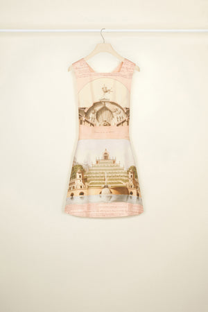 Pinafore mini dress in printed organic cotton and wool