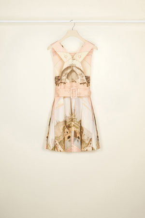 Pinafore mini dress in printed organic cotton and wool