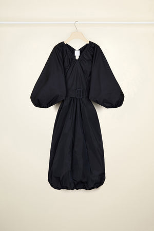 Belted maxi dress in eco-friendly faille