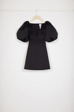 Vestito corto con maniche a palloncino in raso riciclato