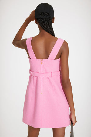 Belted mini dress in cotton-blend tweed