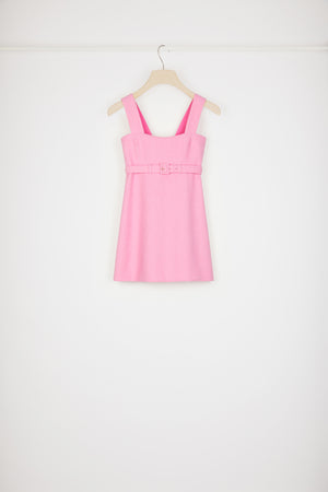 Belted mini dress in cotton-blend tweed