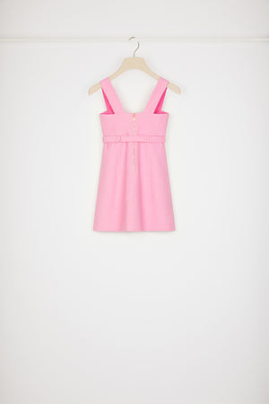 Belted mini dress in cotton-blend tweed