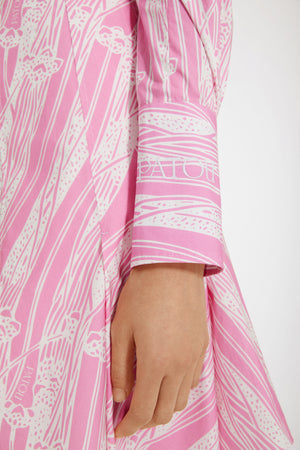 Pleated shirt dress in printed organic cotton