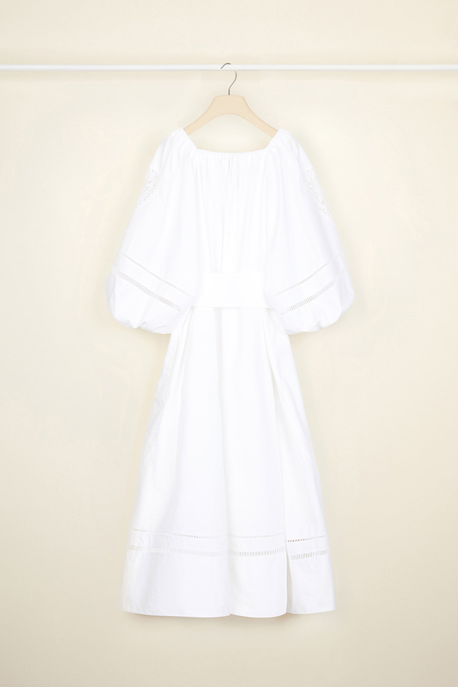 Patou - Openwork poplin maxi dress - White - Long summer days call for long poplin dresses.Black cotton poplin maxi dress. Openwork detailing all over. Elasticated neckline that can be worn off the shoulders. Puffy sleeves with elasticated cuffs. Wide belt at the waist. Pockets at the sides.