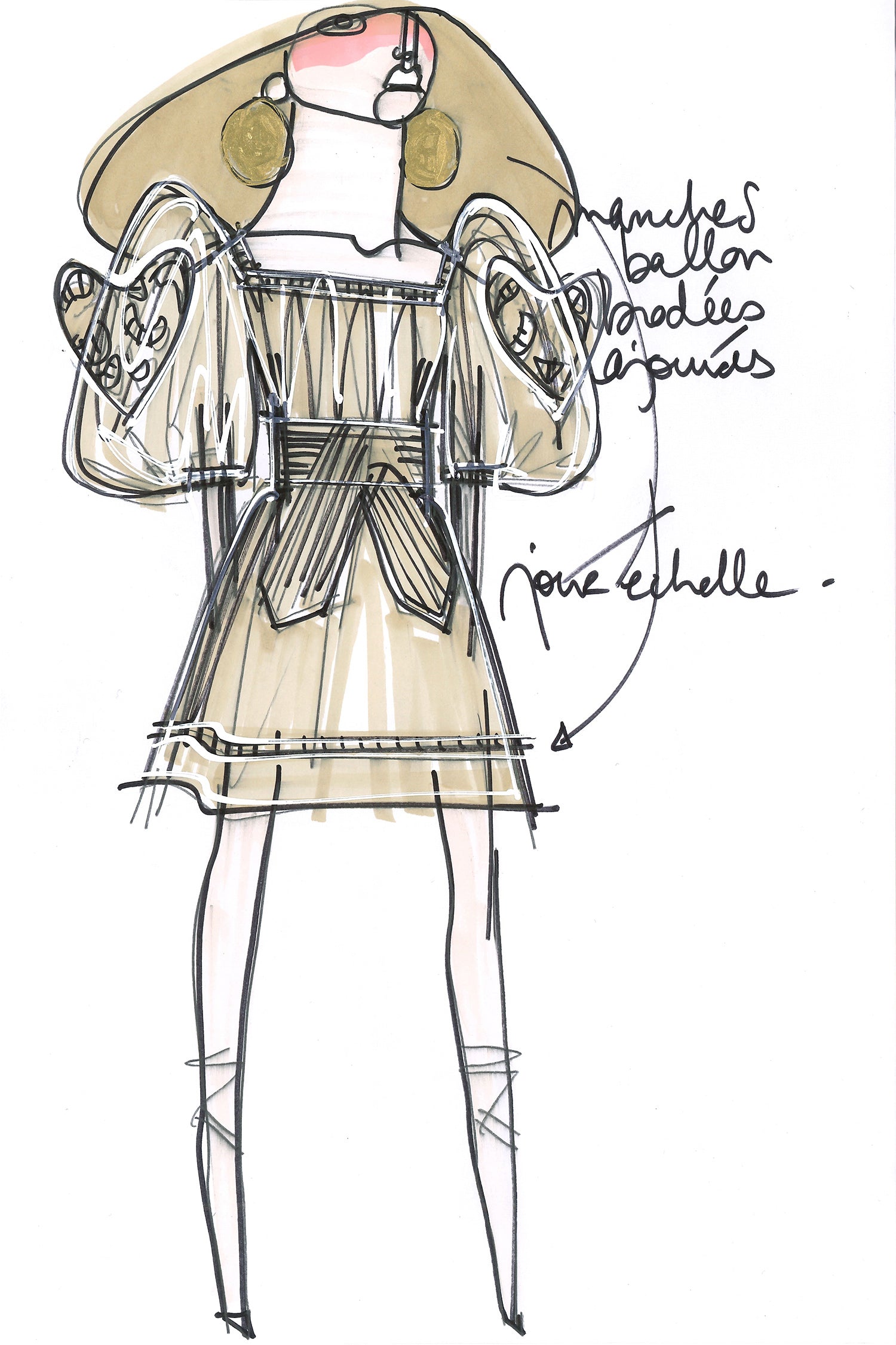 Patou - Robe en coton et lin à broderie ajourée - Ashes - Les broderies sont ajourées, les épaules dénudées.Robe en Panama de coton gris cendre. Broderie jour échelle. Encolure élastique pouvant découvrir les épaules. Manches ballon à poignets élastiqués. Ceinture large à la taille. Poches latérales.