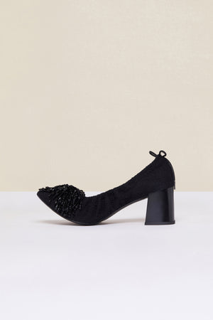 Pearl-embellished tweed pumps