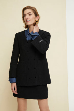 Sailor collar cotton tweed jacket