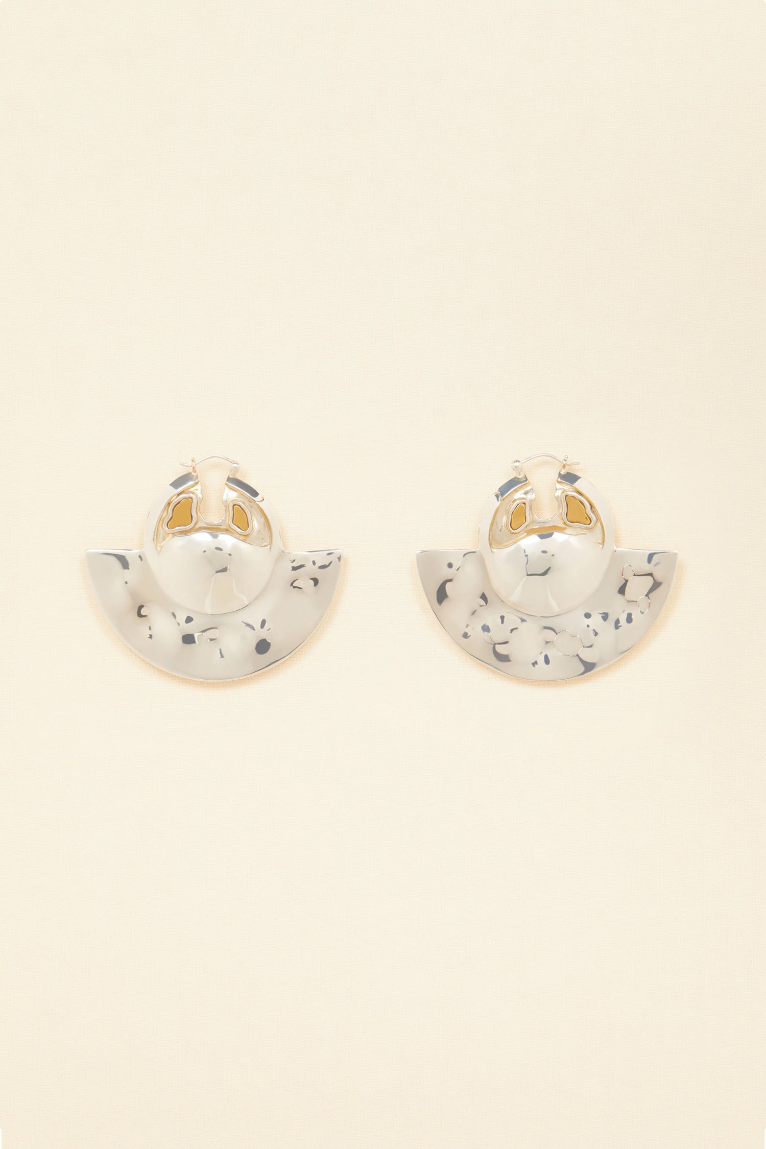 Patou - Semicircle brass and stone earrings - Gold Silver - Brass becomes the perfect setting for stones.Semicircle brass earrings with stone inserts.
