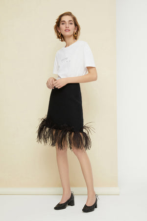 Feather cotton tweed miniskirt