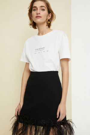 Feather cotton tweed miniskirt