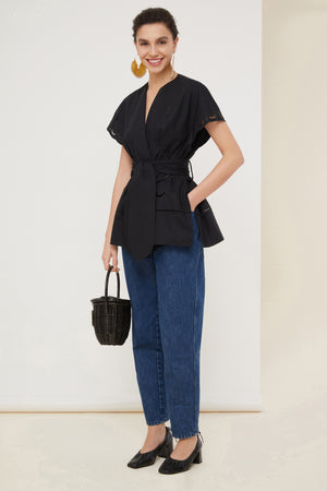 Openwork poplin top