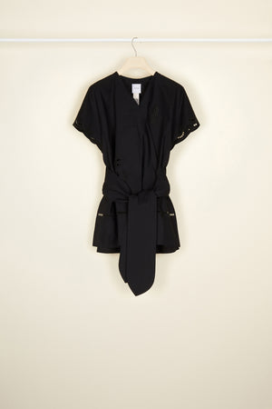 Openwork poplin top