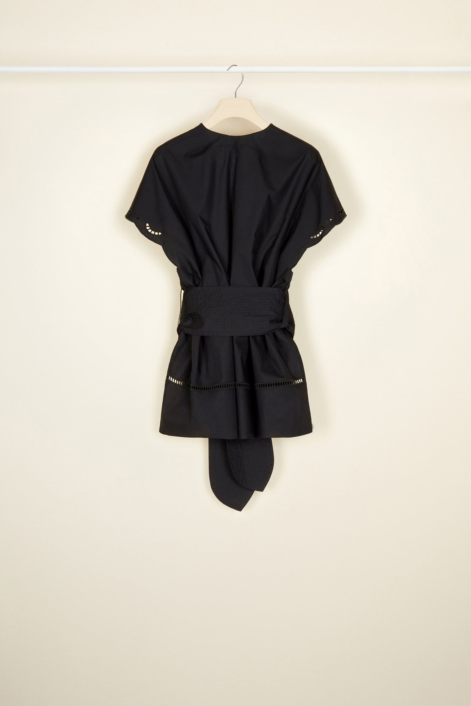 Patou - Openwork poplin top - Black - Architectures in summertime cotton.Black organic cotton poplin top. Mock wrap silhouette with wide belt at the waist. Openwork detailing all over with stylised JP logo embroidered across the chest. Split sides.