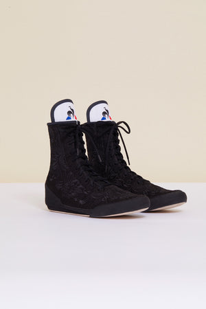 Bestickte High-Top-Sneaker - Schwarz