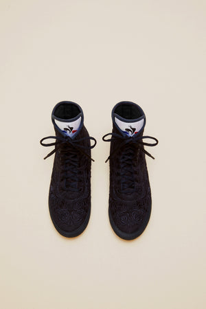 Bestickte High-Top-Sneaker - Schwarz
