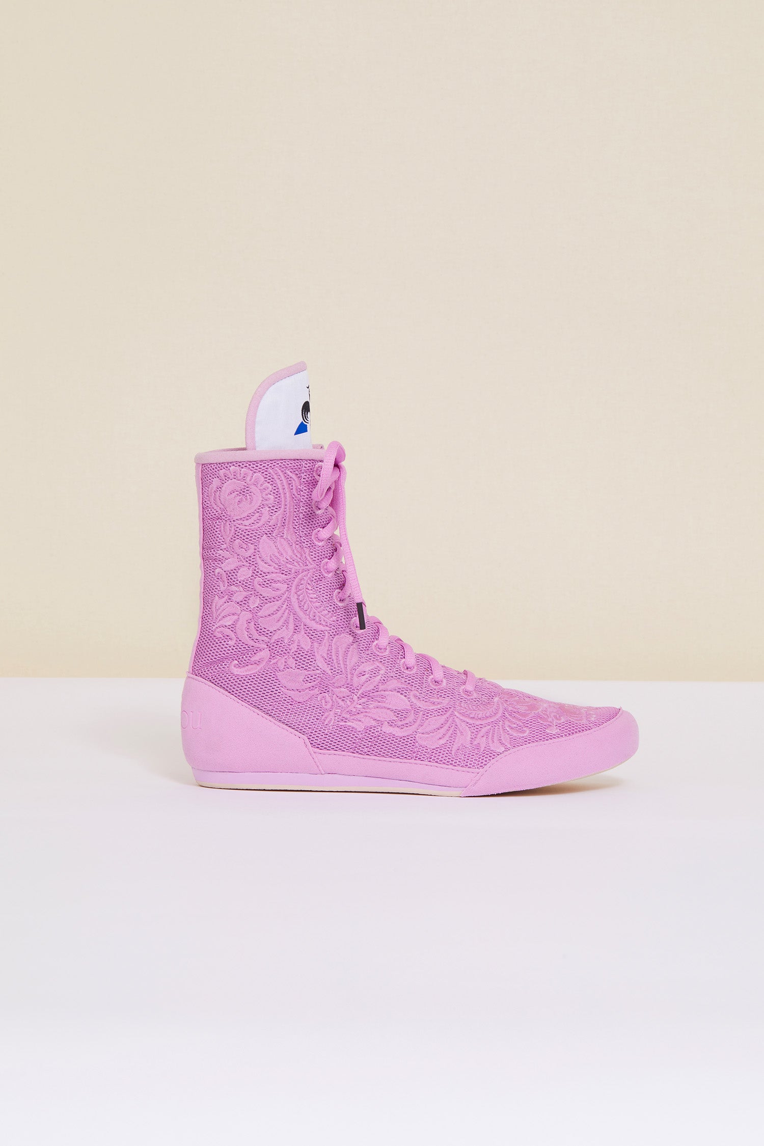 Patou - Embroidered high-top trainers - Lilac - Lilac - Couture florals are the embellishment du jour.  First collaboration between Patou and Le Coq Sportif. Lilac high-top trainers inspired by classic boxing shoes. Monochrome floral embroideries, Patou logo engraved on the heel. Original Le Coq Sportif logo on the tongue. Flexible rubber sole with embossed Patou logo.