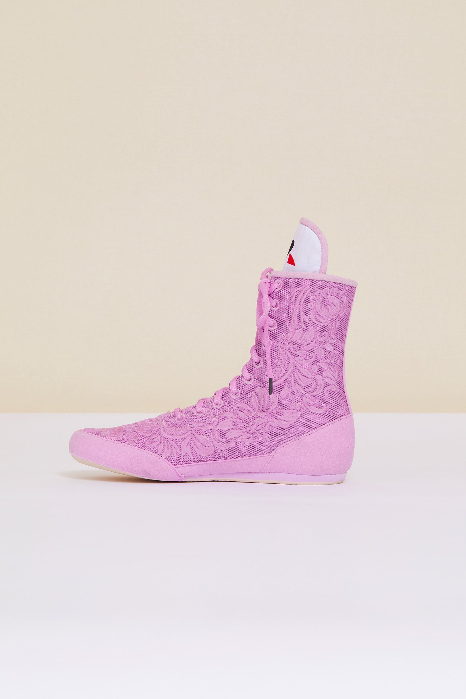 Patou - Embroidered high-top trainers - Lilac - Lilac - Couture florals are the embellishment du jour.  First collaboration between Patou and Le Coq Sportif. Lilac high-top trainers inspired by classic boxing shoes. Monochrome floral embroideries, Patou logo engraved on the heel. Original Le Coq Sportif logo on the tongue. Flexible rubber sole with embossed Patou logo.