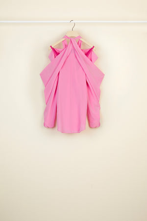 Cold-shoulder silk blouse