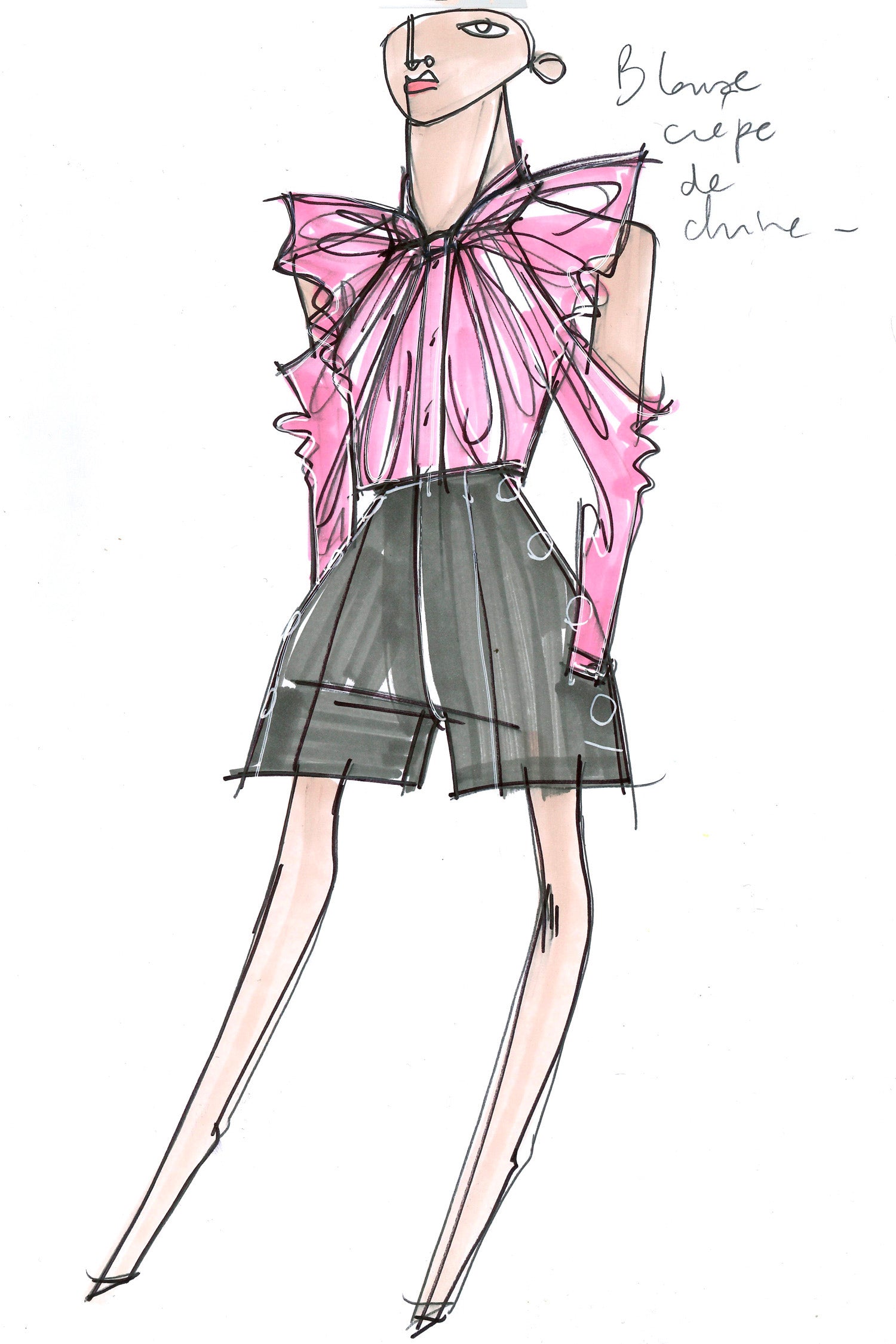 Patou - Cold-shoulder silk blouse - Peony - A masterclass in cutting and draping.Peony pink silk blouse with oversized bow at the front and shoulder cut-outs. Halterneck straps that cross at the back. Engraved mother of pearl buttons at the front and elasticated cuffs.