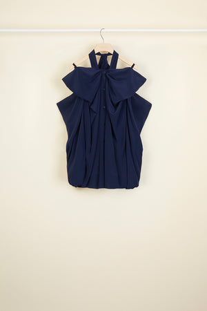 Cold-shoulder silk blouse