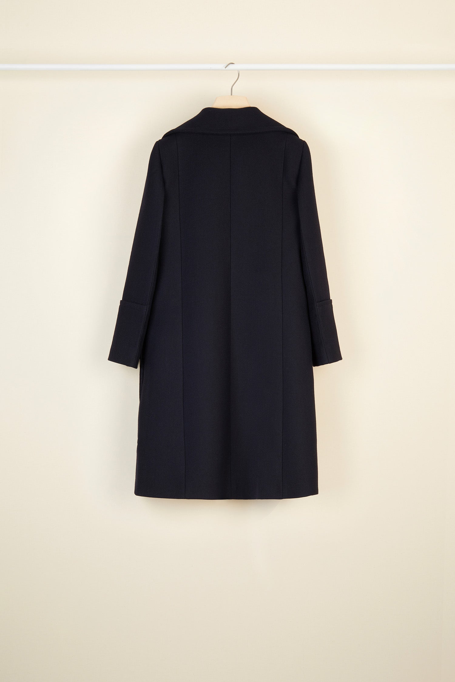 Patou - Longline wool coat with embroidered logo - Navy - Patou puts its stamp on the overcoat.Navy virgin wool longline coat with exaggerated lapels. Gold-coloured buttons and gold embroidered logo at the front. Cuffed sleeves and flap pockets. Fully lined.