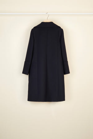 Longline wool coat with embroidered logo