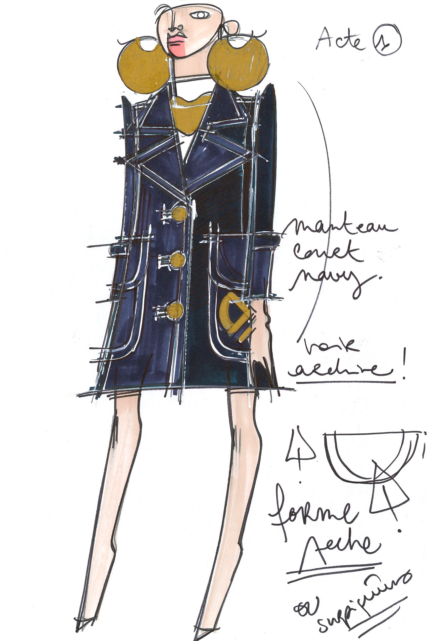 Patou - Longline wool coat with embroidered logo - Navy - Patou puts its stamp on the overcoat.Navy virgin wool longline coat with exaggerated lapels. Gold-coloured buttons and gold embroidered logo at the front. Cuffed sleeves and flap pockets. Fully lined.