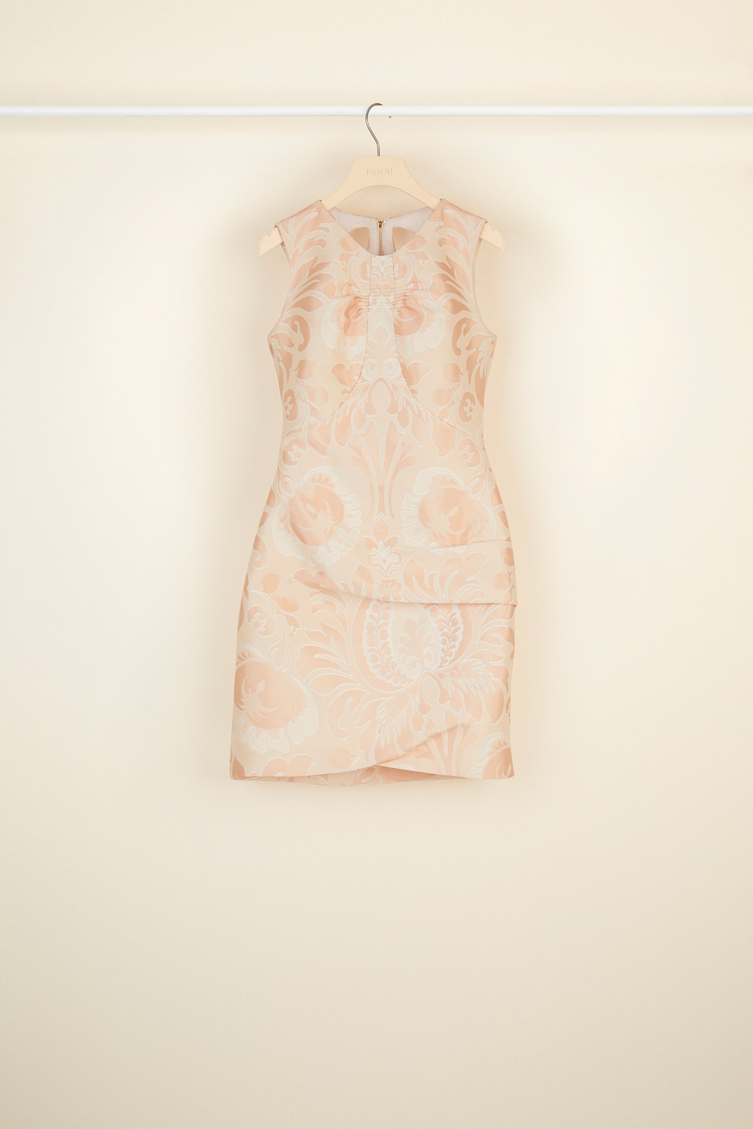 Patou - Cut-out floral brocade dress - Peach Blossom - Cut out and draped, brocade is light as a petal! Peach blossom floral brocade mini dress. Round neckline with signature cut-outs at the back. Zip fastening at the back. Draped skirt. Concealed pockets. Fully lined.