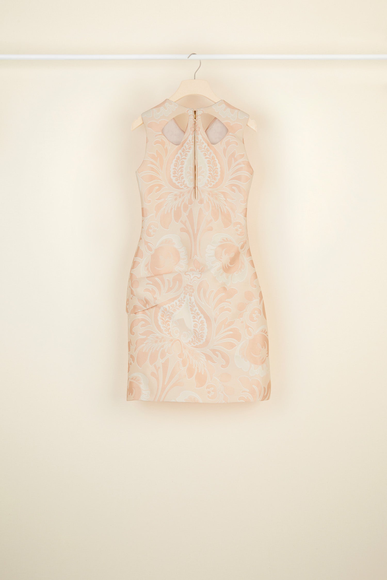 Patou - Cut-out floral brocade dress - Peach Blossom - Cut out and draped, brocade is light as a petal! Peach blossom floral brocade mini dress. Round neckline with signature cut-outs at the back. Zip fastening at the back. Draped skirt. Concealed pockets. Fully lined.