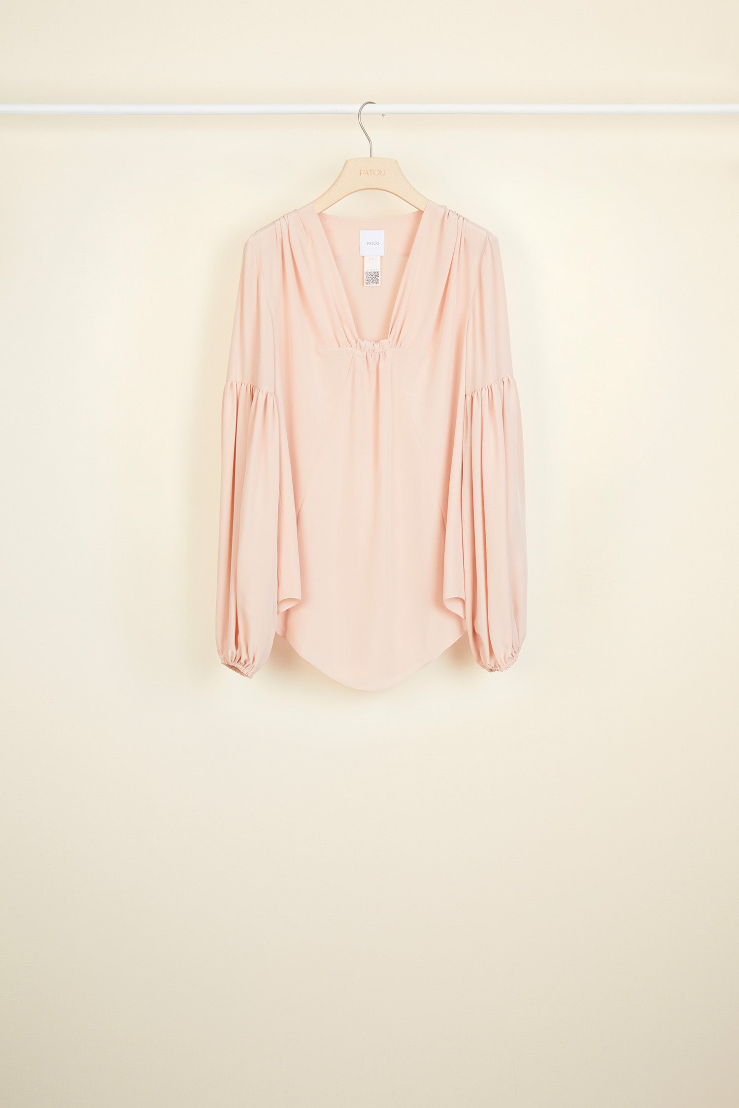 Patou - Silk blouse with Bishop sleeves - Golden Beige - The neckline goes square, the sleeves go big.Silk blouse with shirred square neckline. Long Bishop sleeves with elasticated cuffs.